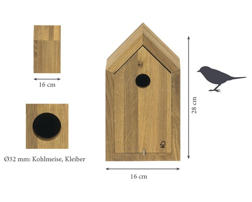 Vogelhaus aus Holz mit den Maßen 16 x 28 x 16 cm
