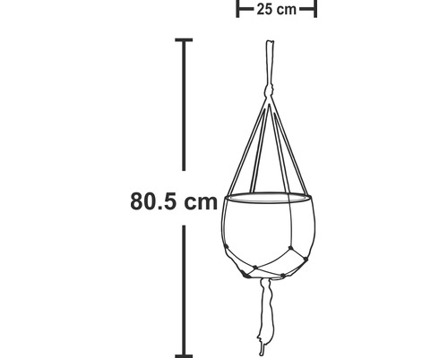 Dimensions d''une suspension pour plantes : 80,5 cm de hauteur, 25 cm de diamètre