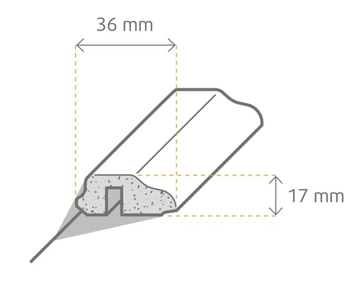 Baguette profilée avec dimensions 36 mm par 17 mm
