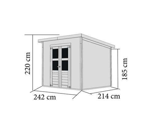 Image d''une cabane de jardin mesurant 242 sur 214 sur 220 centimètres
