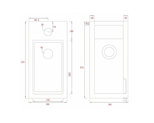 Schéma technique d''un lavabo avec dimensions