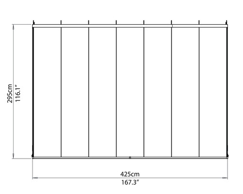 Dimensions d''un toit de terrasse indépendant : 295 cm de hauteur et 425 cm de largeur