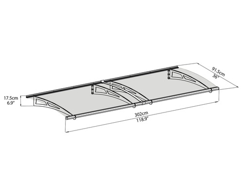 Dessin technique d''un auvent de porte d''entrée avec dimensions