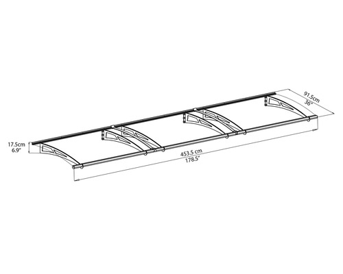 Schéma technique d''une structure d''auvent de porte d''entrée avec indications de dimensions