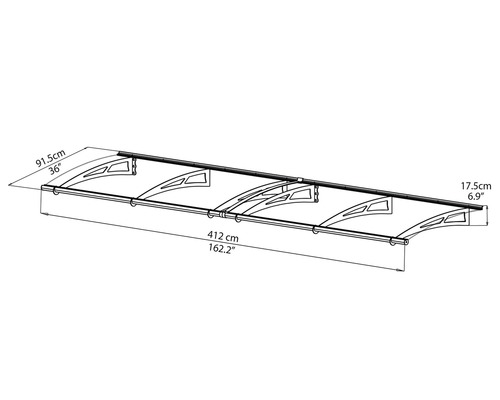 Schéma technique d''un auvent de porte d''entrée avec indications de dimensions