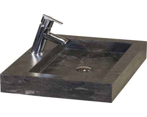Vasque à poser rectangulaire en ardoise avec robinet