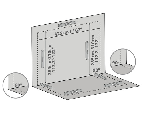 Illustration montrant l''alignement correct d''éléments de construction à l''aide de niveaux à bulle, avec indications de mesure