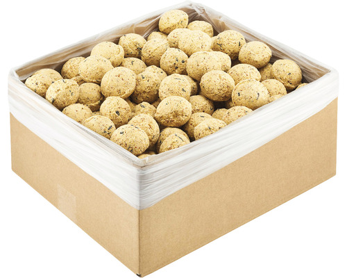 Karton mit Futterbällchen für Gartenvögel