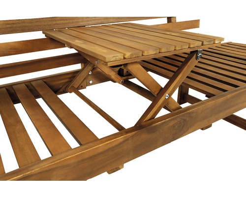 Holzliege mit ausklappbarem Tisch