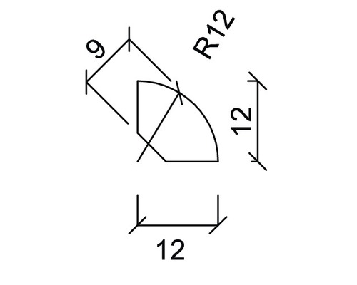 Technische Zeichnung eines Viertelkreisprofils mit Maßen