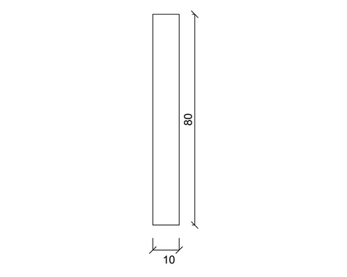 Technische Zeichnung eines Bauelements mit den Maßen 10 mal 80