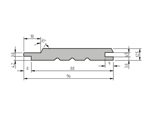 Technische Zeichnung eines Profilbretts mit Maßangaben