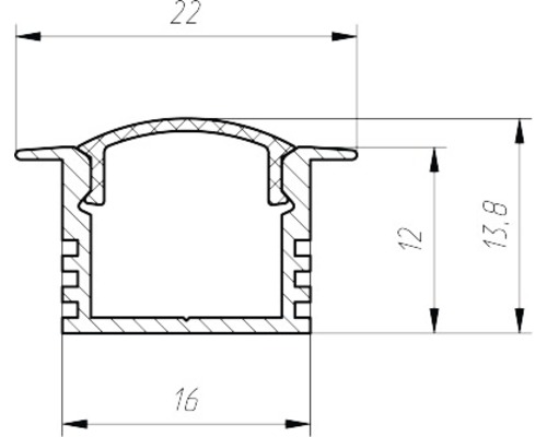Technische Zeichnung eines LED Profils mit Massangaben
