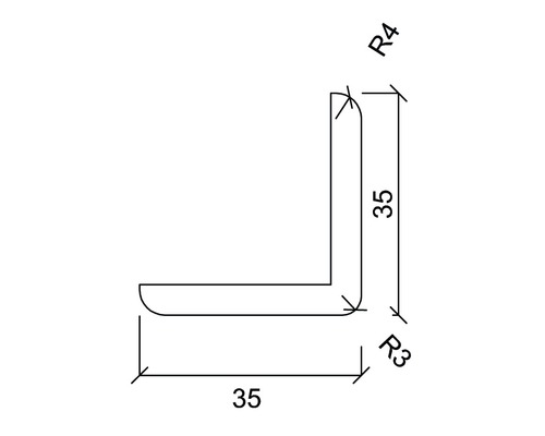Technische Zeichnung eines L-förmigen Profils mit den Maßen 35 x 35 mm