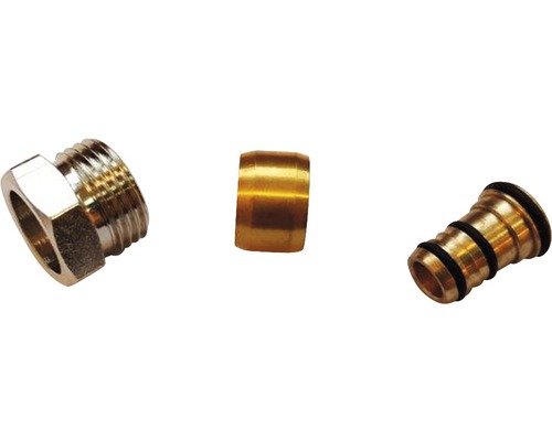 Raccord vissé, douille de support et raccord de connexion pour installations sanitaires et de chauffage