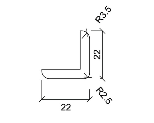 Dessin technique d''un profilé d''angle avec les dimensions 22, rayon 3.5 et rayon 2.5