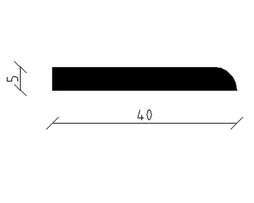 Technische Zeichnung einer Sockelleiste mit den Maßen 40 mal 5 Millimeter.