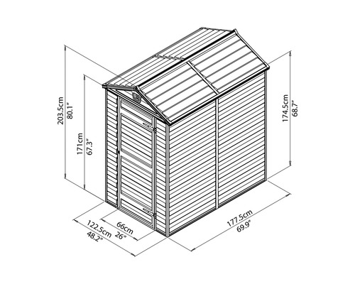 Dessin d''un abri de jardin avec indications de dimensions