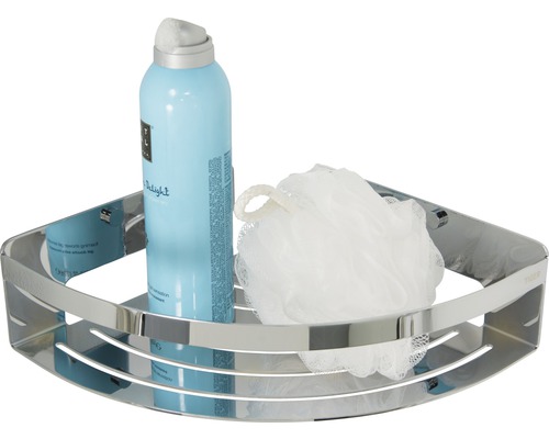 Étagère d''angle avec gel douche et fleur de douche