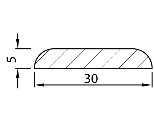 Dessin technique d''une baguette quart de rond avec des dimensions de 30 sur 5 millimètres