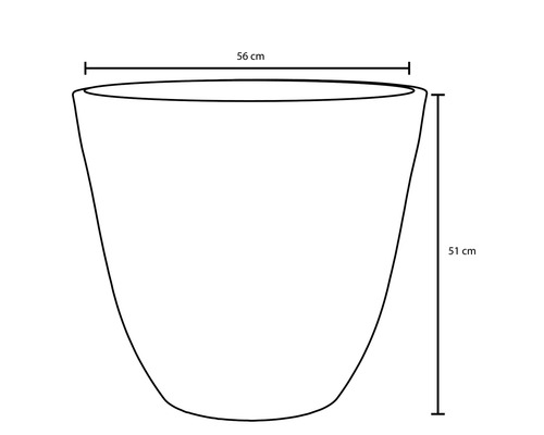 Skizze eines Pflanzgefäßes mit den Maßen 56 Zentimeter Breite und 51 Zentimeter Höhe.
