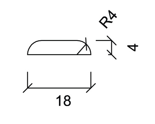 Technische Zeichnung Profil mit Maßen 18x4 mm und Radius 4