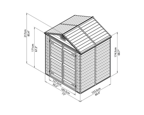 Dessin d''abri de jardin avec indications de mesure
