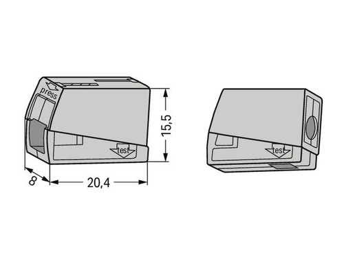 Illustration einer elektrischen Verbindungsklemme mit Größenangaben
