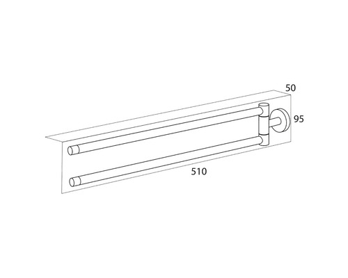 Image d''un porte-serviettes à deux bras mesurant 510 x 50 x 95 millimètres.
