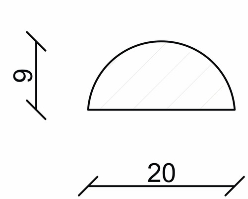 Schéma technique d''un profilé demi-rond de dimensions 20 x 6 millimètres