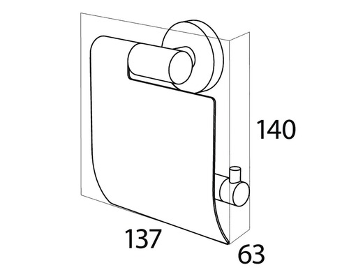 Schéma technique d''un porte-papier toilette mesurant 140 x 137 x 63 mm