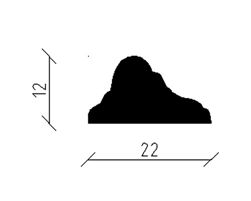 Baguette profilée avec dimensions: 12 mm de hauteur et 22 mm de largeur