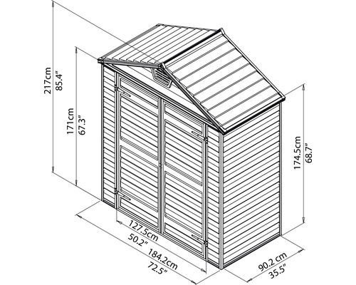 Illustration d''un abri de jardin avec indications de taille