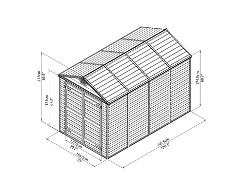 Illustration d''un abri de jardin avec les dimensions