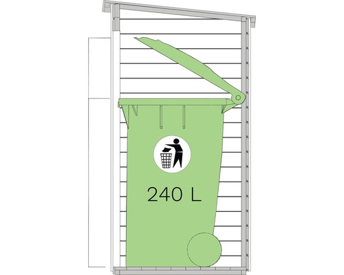 Cache-conteneur avec couvercle ouvert et poubelle de 240 litres