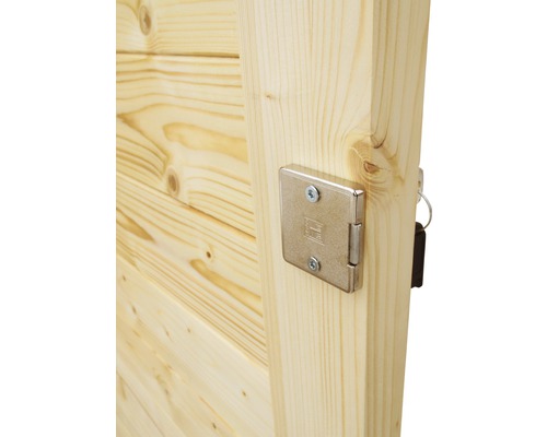 Vue détaillée d''une serrure en bois sur une porte en bois