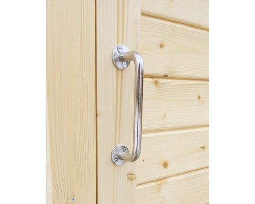 Poignée de porte en métal sur une porte en bois