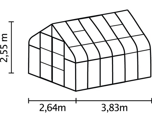 Schéma d''une serre avec des indications de dimensions