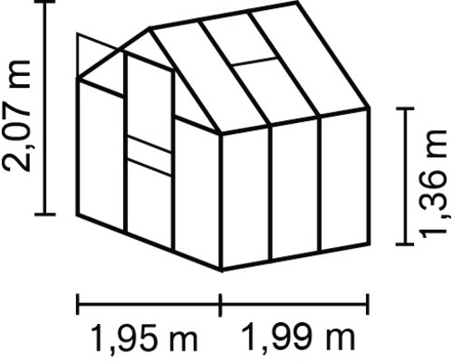 Dimensions de la serre: 1,95 mètre sur 1,99 mètre sur 2,07 mètres