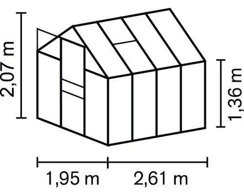 Schéma technique d''une serre avec indications de dimensions