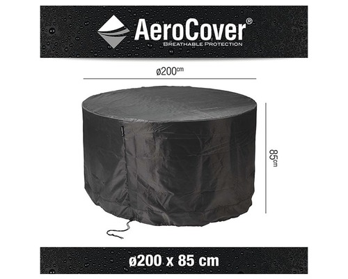 Housse de protection Aerocover noire pour tables de jardin d''un diamètre de 200 cm et d''une hauteur de 85 cm
