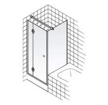 Croquis d''un pare-douche de baignoire avec barre de stabilisation dans une salle de bains