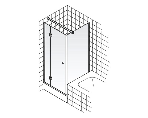 Croquis d''un pare-douche de baignoire avec barre de stabilisation dans une salle de bains