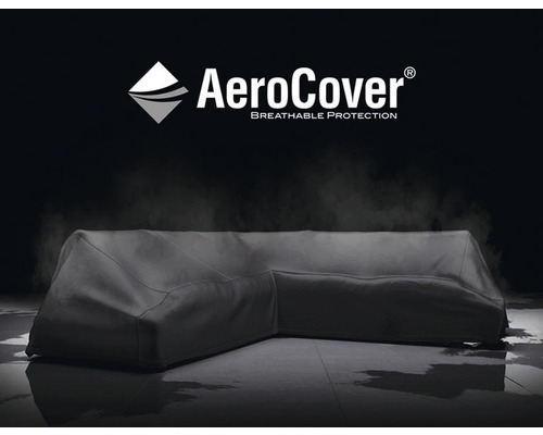 Logo AeroCover. Canapé d''angle recouvert d''une housse de protection.