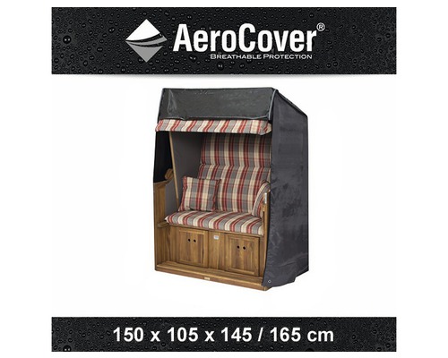 Strandkorb mit Schutzhülle der Marke AeroCover, Maße 150 x 105 x 145/165 cm