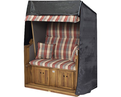 Strandkorb mit Holzrahmen und gestreifter Polsterung, inklusive Schutzhülle