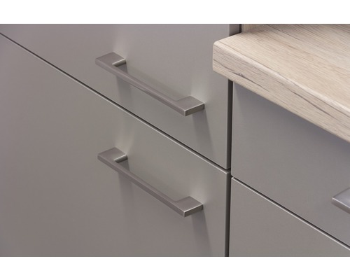 Vue détaillée d''un meuble de cuisine avec tiroirs et poignées