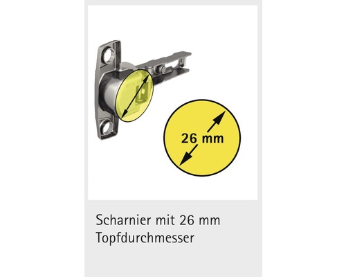 Scharnier mit 26 Millimeter Topfdurchmesser