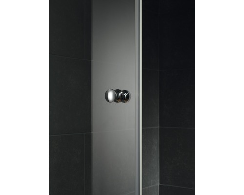 Détail d''une cabine de douche avec poignées rondes
