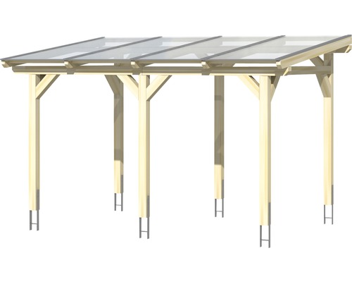 Holzcarport mit transparenter Überdachung und H-Pfostenankern